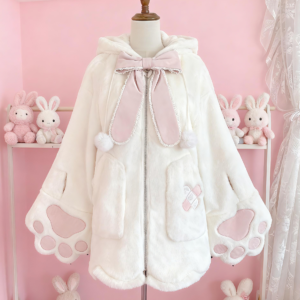 Bunny Hoodie With Bunny Ears Kawaii Plush Zip Up Coat
