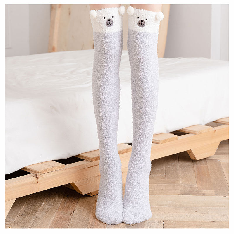 Cartoon Embroidered Fuzzy Over Knee High Socks - Image 4