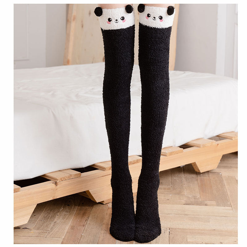 Cartoon Embroidered Fuzzy Over Knee High Socks - Image 2
