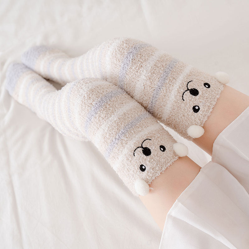 Cartoon Embroidered Fuzzy Over Knee High Socks - Image 3