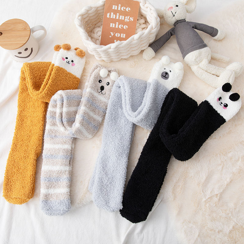Cartoon Embroidered Fuzzy Over Knee High Socks - Image 6