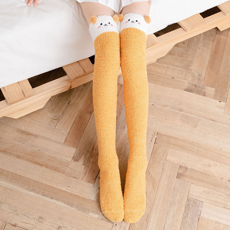 Cartoon Embroidered Fuzzy Over Knee High Socks - Image 5