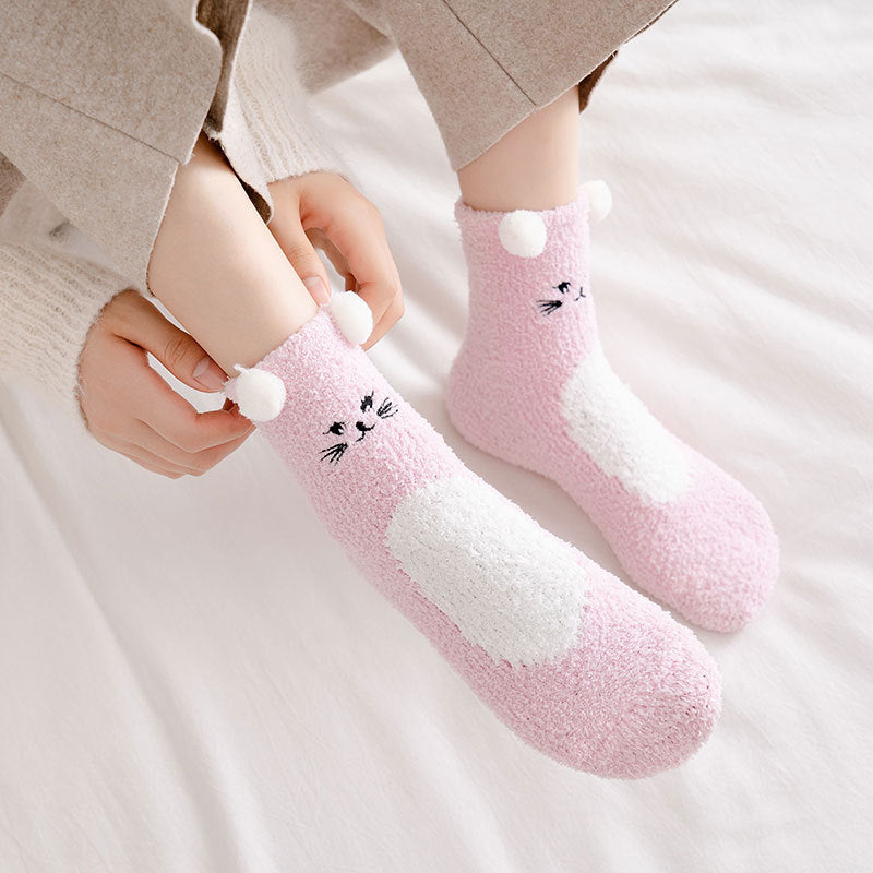 Cartoon Embroidered Fuzzy Socks - Image 2