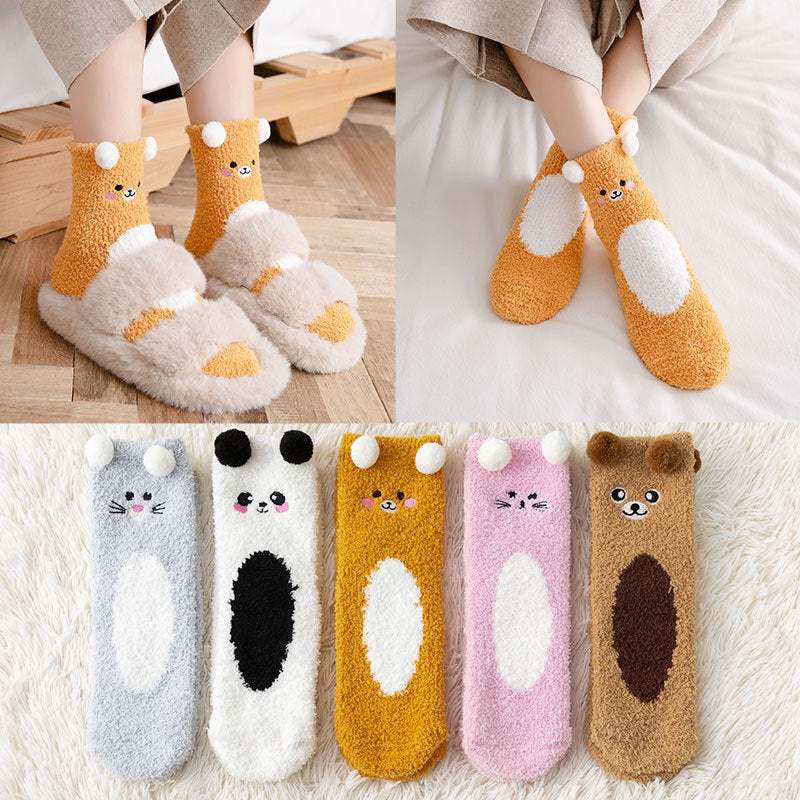 Cartoon Embroidered Fuzzy Socks