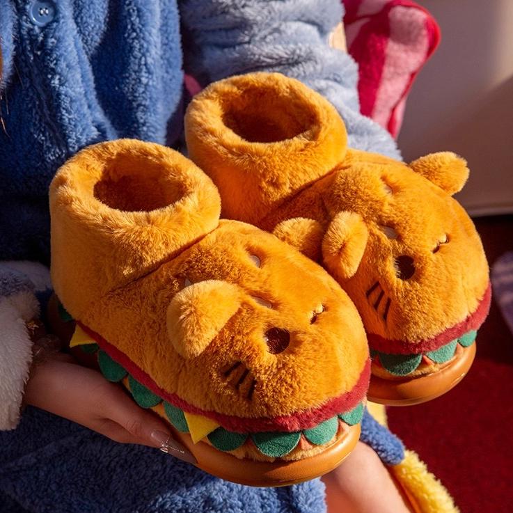 Cat Hamburger Plush Slippers - Image 3