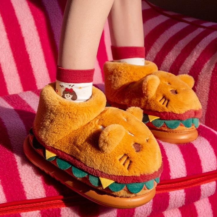 Cat Hamburger Plush Slippers - Image 2