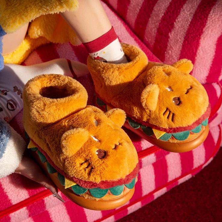 Cat Hamburger Plush Slippers - Image 5