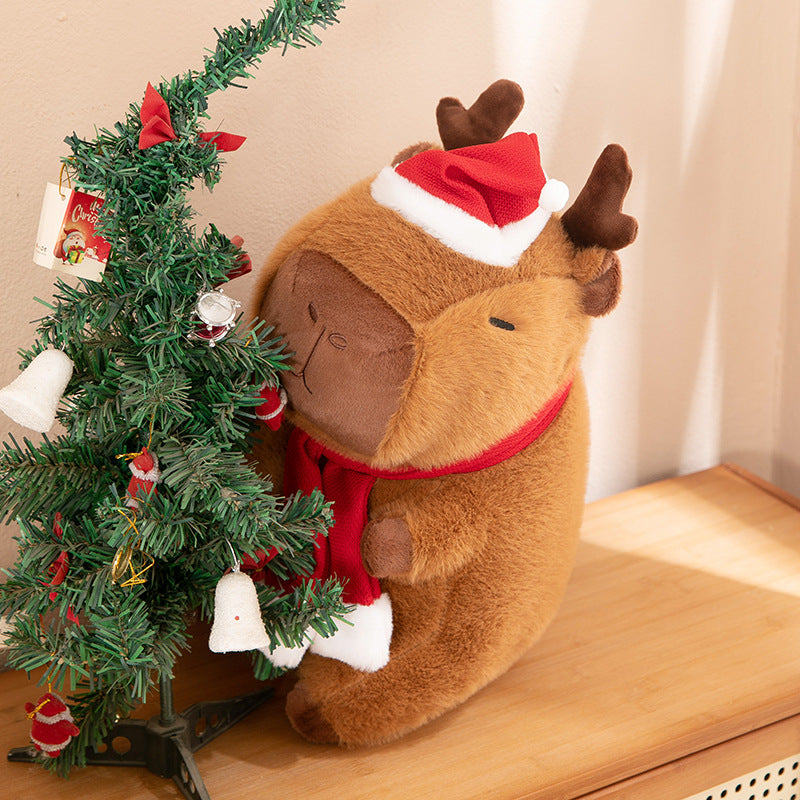 Christmas Capybara Plush with Reindeer Horn - Image 7