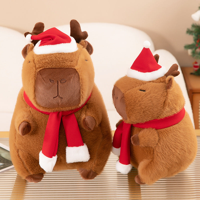 Christmas Capybara Plush with Reindeer Horn - Image 4