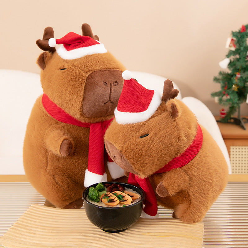 Christmas Capybara Plush with Reindeer Horn - Image 3