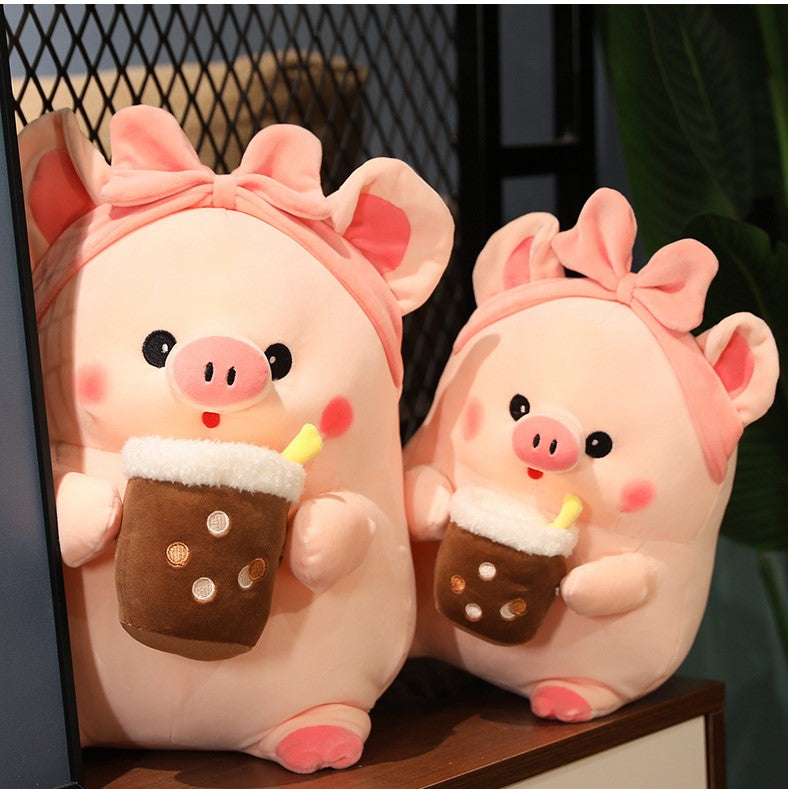 Cute Bubble Tea Pink Pig Plush Toys - Image 2