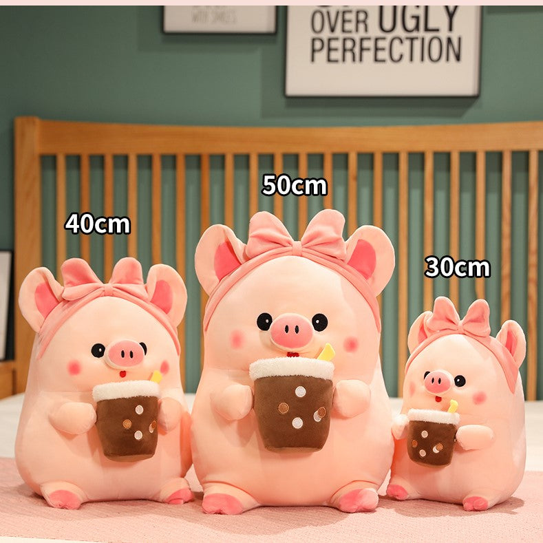 Cute Bubble Tea Pink Pig Plush Toys - Image 5