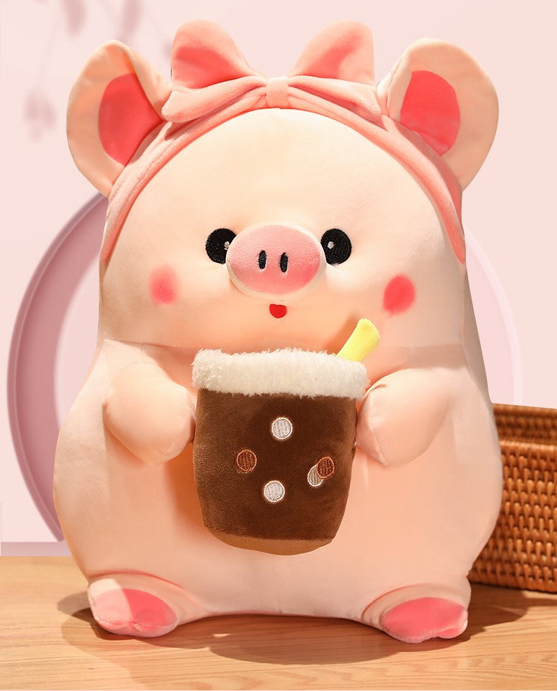 Cute Bubble Tea Pink Pig Plush Toys - Image 4