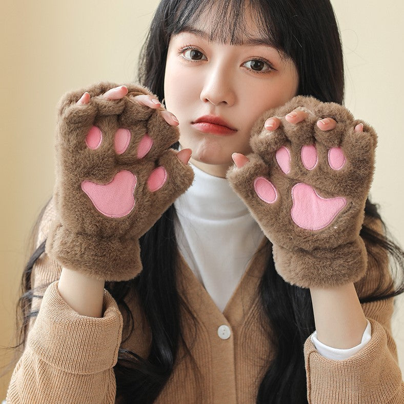 Cute Fingerless Cat Paw Plush Gloves - Image 4