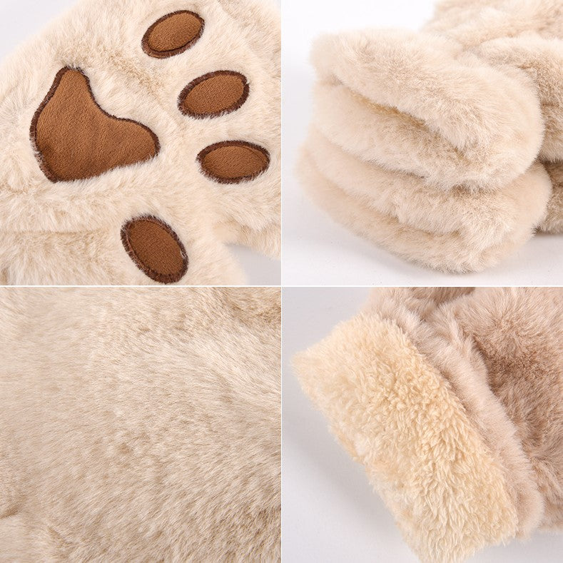 Cute Fingerless Cat Paw Plush Gloves - Image 7