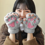 Cute Fingerless Cat Paw Plush Gloves