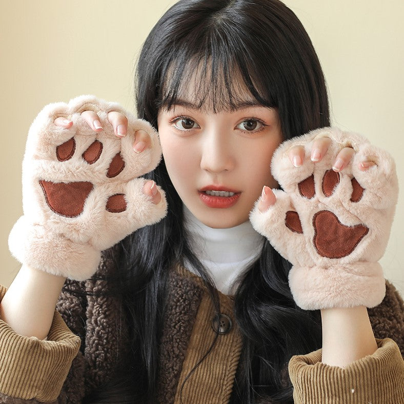 Cute Fingerless Cat Paw Plush Gloves - Image 6