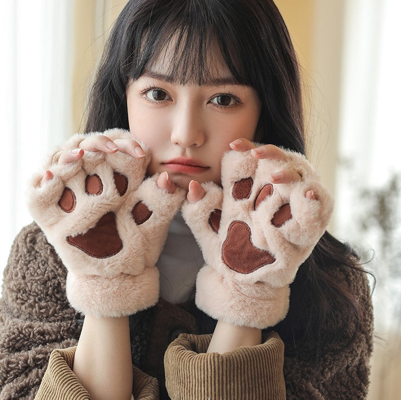 Cute Fingerless Cat Paw Plush Gloves - Image 5