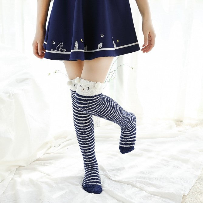 Cute Fuzzy Striped Animal Stockings - Image 3