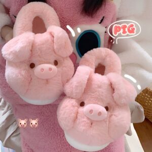 Cute Pink Pig Fluffy Slippers