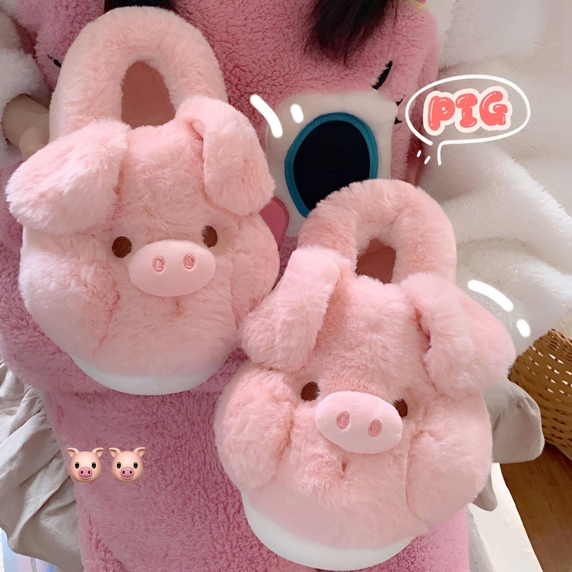 Cute Pink Pig Fluffy Slippers