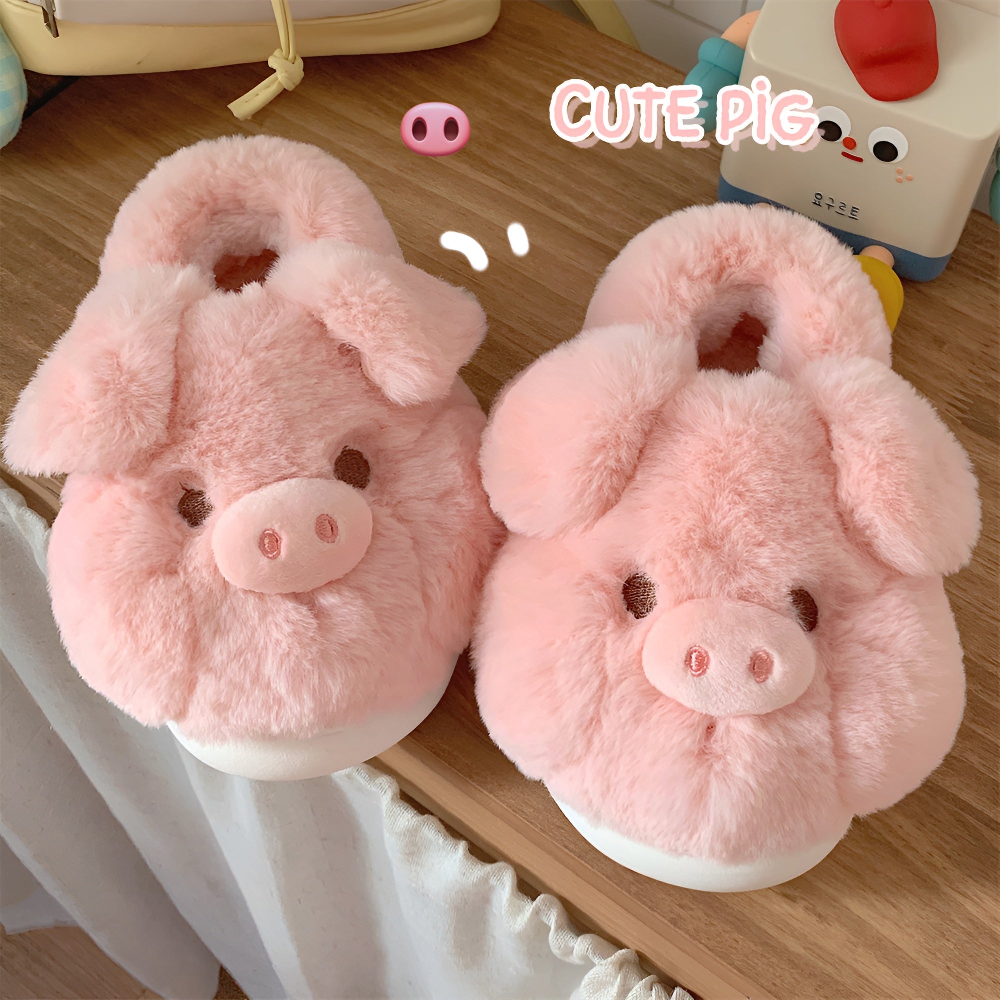 Cute Pink Pig Fluffy Slippers - Image 2
