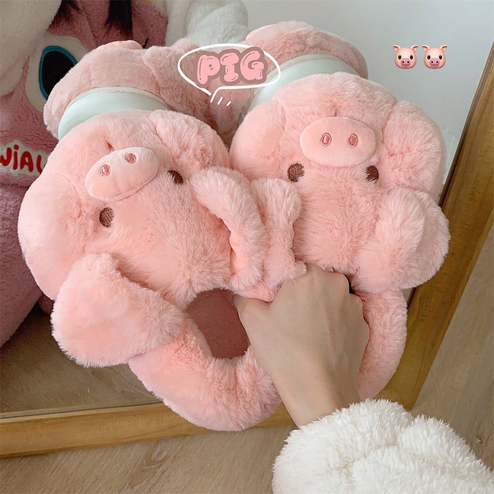 Cute Pink Pig Fluffy Slippers - Image 3