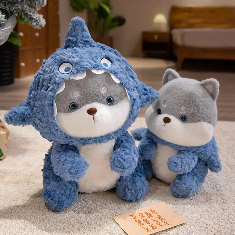 Fluffy Dog & Cat in Shark Outfit Plushie - Image 2