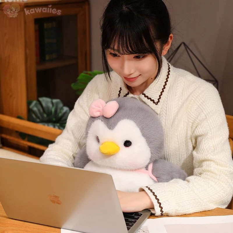 Fluffy Gray Penguin Plushie with Turtle Backpack - Image 19