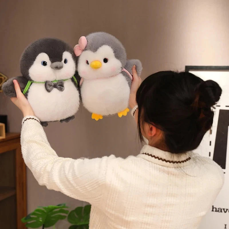 Fluffy Gray Penguin Plushie with Turtle Backpack - Image 11