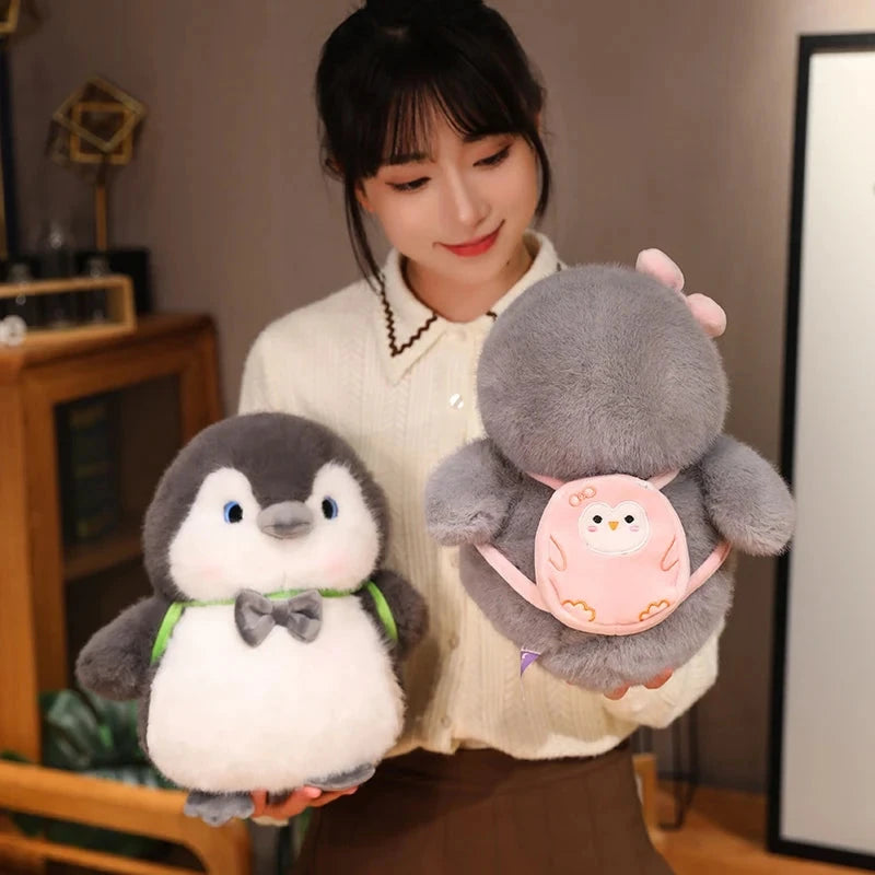 Fluffy Gray Penguin Plushie with Turtle Backpack - Image 9