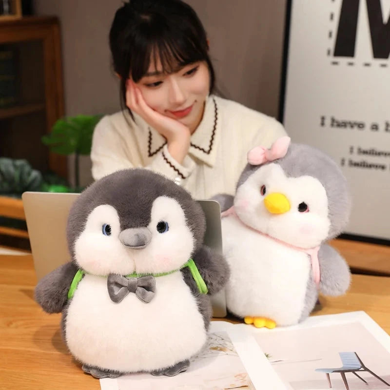Fluffy Gray Penguin Plushie with Turtle Backpack - Image 6