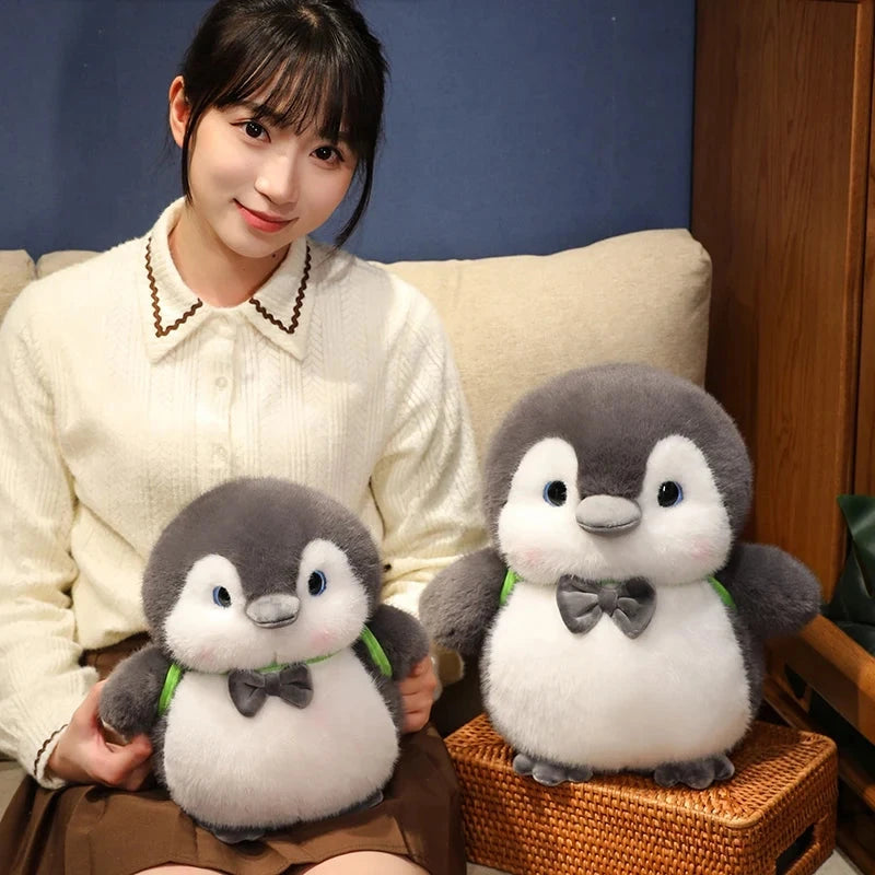 Fluffy Gray Penguin Plushie with Turtle Backpack - Image 7