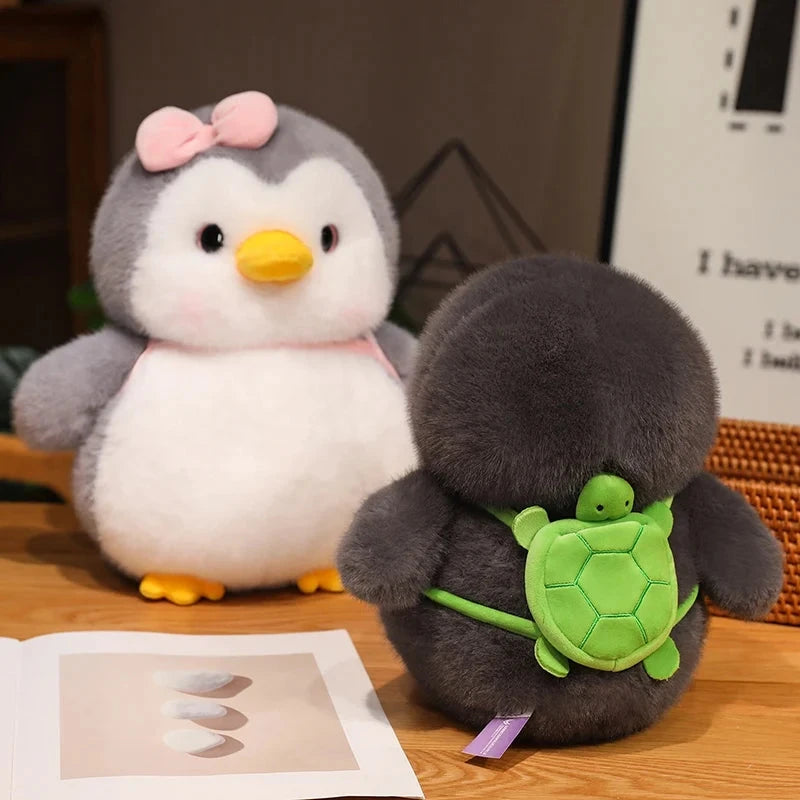 Fluffy Gray Penguin Plushie with Turtle Backpack - Image 4