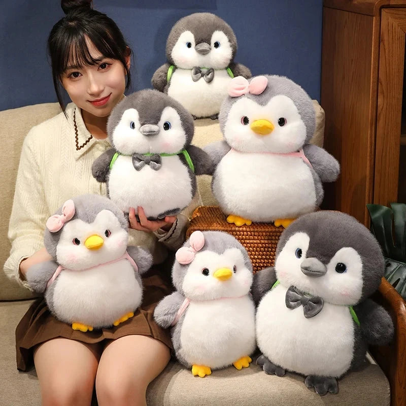 Fluffy Gray Penguin Plushie with Turtle Backpack - Image 3