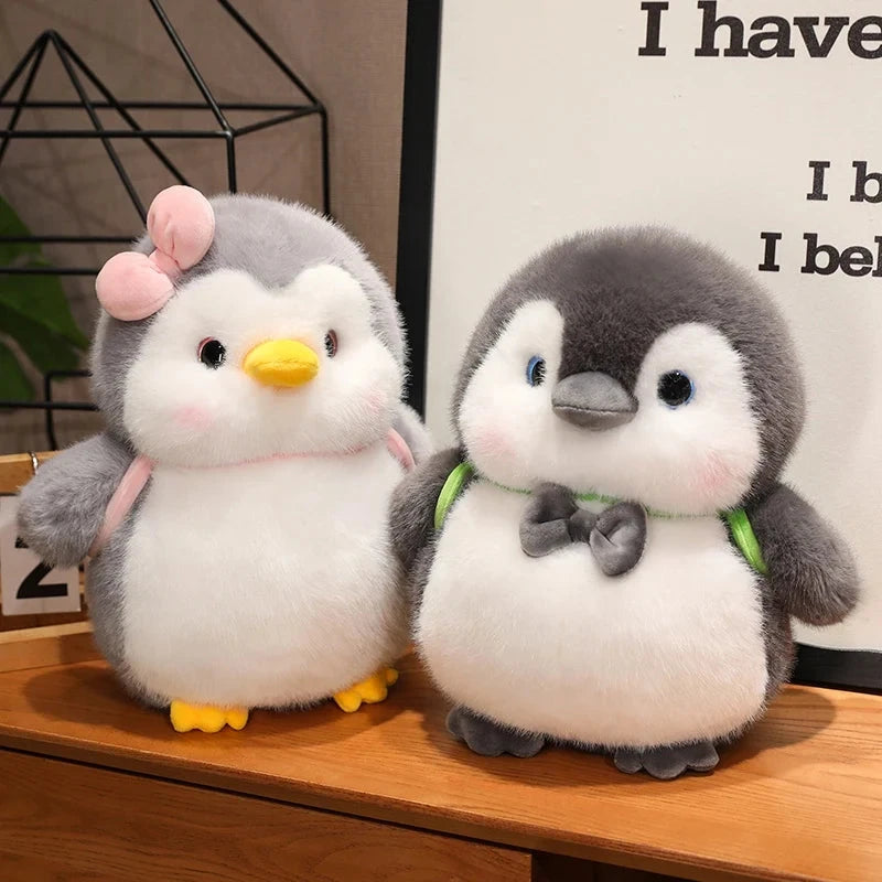 Fluffy Gray Penguin Plushie with Turtle Backpack - Image 2