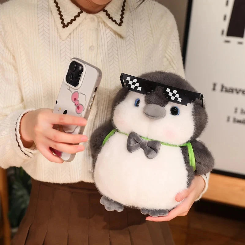 Fluffy Gray Penguin Plushie with Turtle Backpack - Image 18