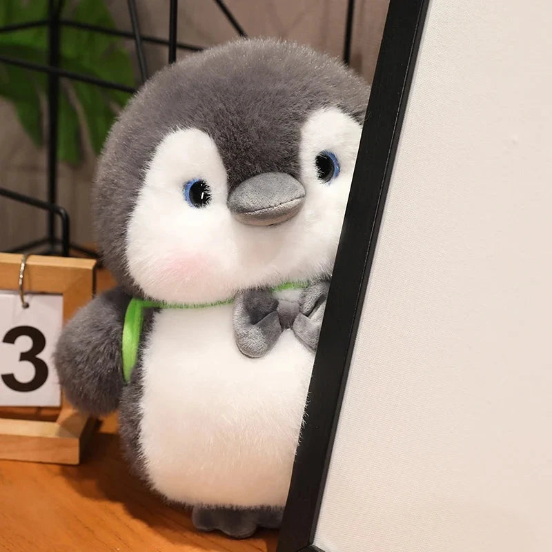 Fluffy Gray Penguin Plushie with Turtle Backpack - Image 16