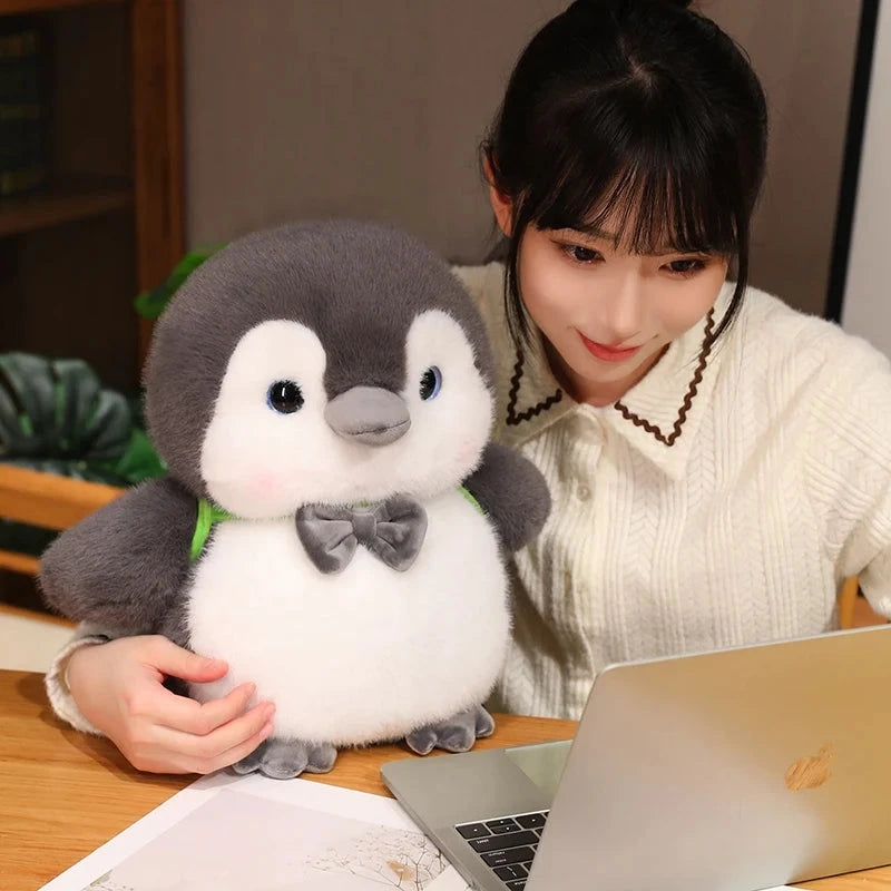 Fluffy Gray Penguin Plushie with Turtle Backpack - Image 17