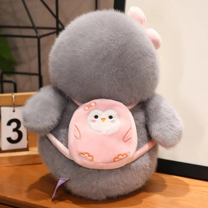 Fluffy Gray Penguin Plushie with Turtle Backpack - Image 14