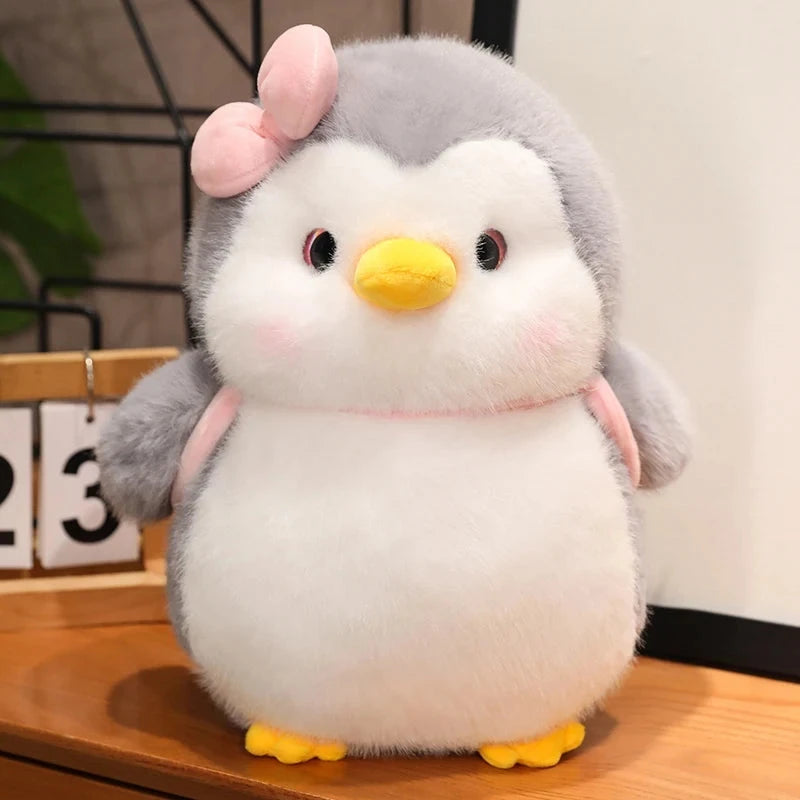 Fluffy Gray Penguin Plushie with Turtle Backpack - Image 13