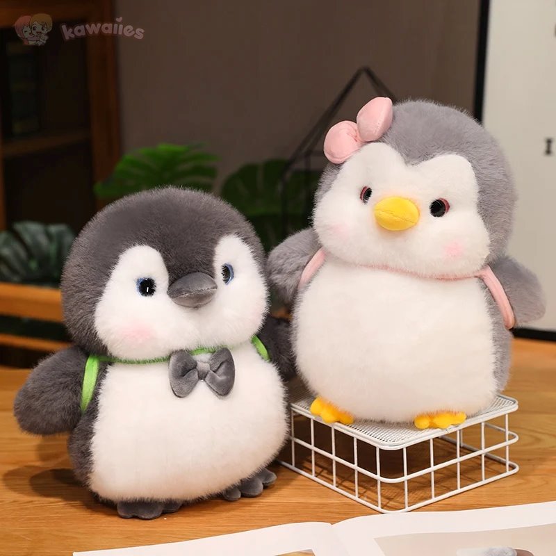 Fluffy Gray Penguin Plushie with Turtle Backpack - Image 20