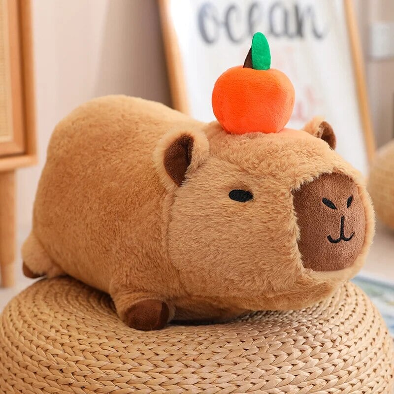 Fluffy Sleepy Capybara with Orange Plushie - Image 3