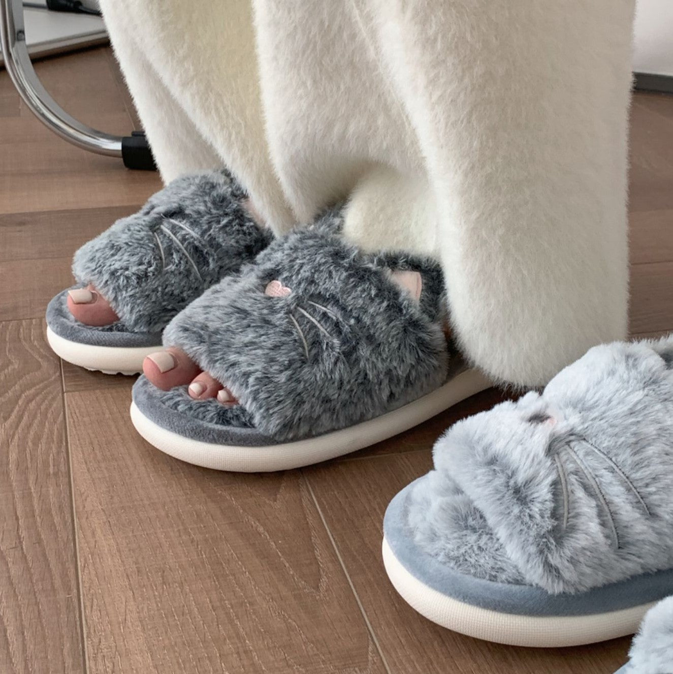 Furry Cat Ear Slippers - Image 2