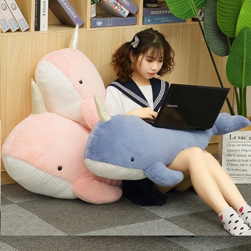 Giant Blue Pink Narwhal Plushies - Image 4