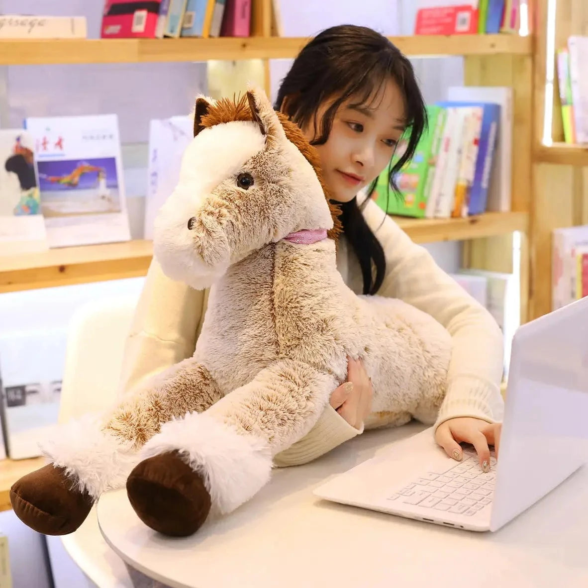 Giant Fluffy Brown Gray Horse Plushie - Image 13