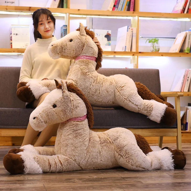 Giant Fluffy Brown Gray Horse Plushie - Image 4