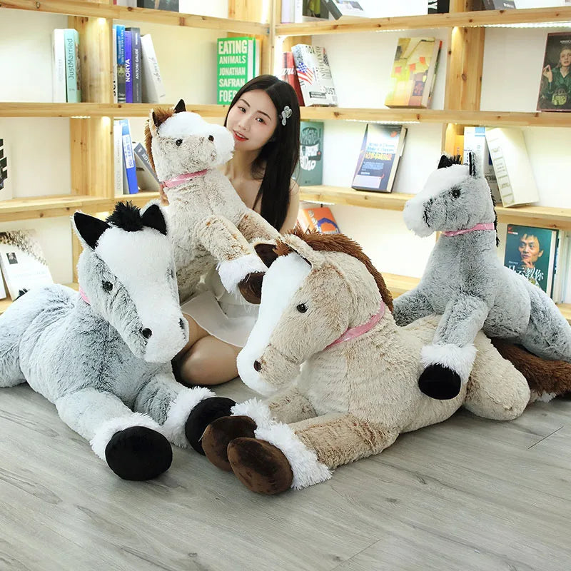 Giant Fluffy Brown Gray Horse Plushie - Image 3