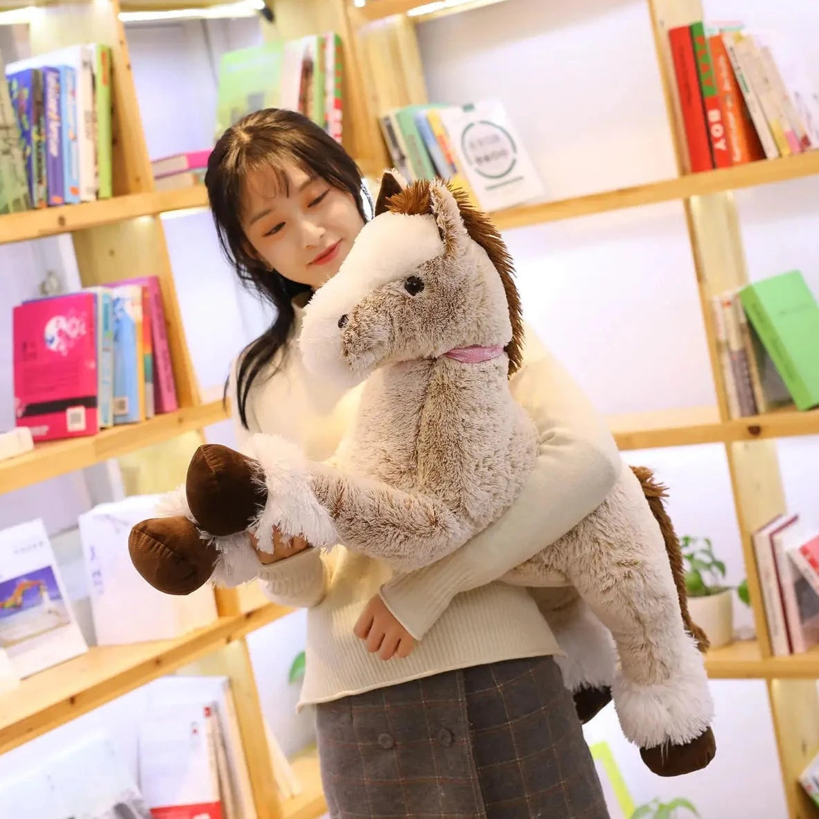 Giant Fluffy Brown Gray Horse Plushie - Image 19