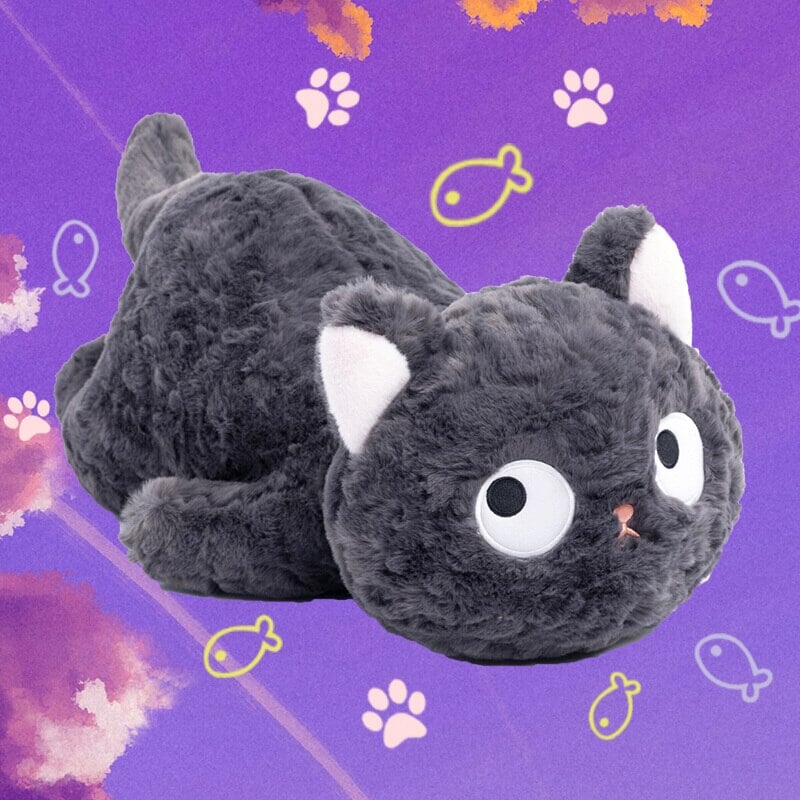 Jiji the Fluffy Black Cat Plushie Laying Down - Image 11